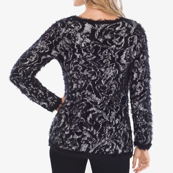 NEW Chicos Eyelash-Trim Jacquard Pullover Sweater Sz 1 (8) - Picture 3 of 16